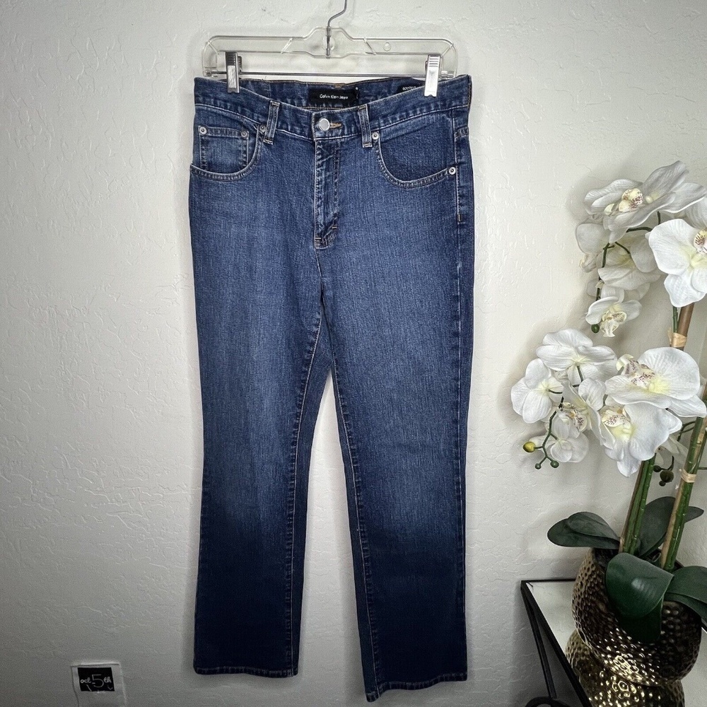 Calvin Klein Womens Bootcut Jeans Medium Denim Mid Rise Cotton Blend Size 8